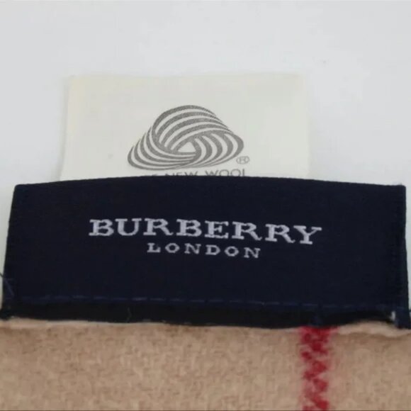 Authentic Burberry Wool Scarf Nova Check Plaid Tan Beige - Picture 6 of 6